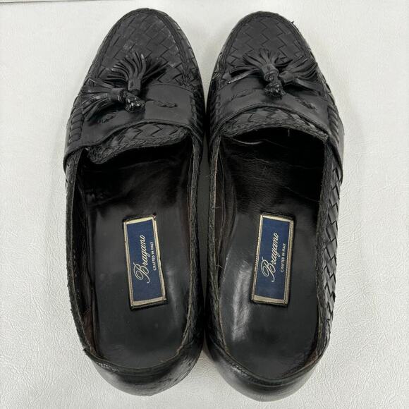 Bragano‎ Kiltie Tassel Loafer Dress Shoe Men\'s Size 11 Woven Black Leather Italy